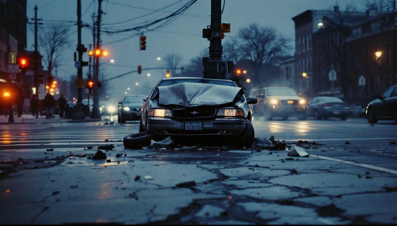 A car accident aftermath at a Brooklyn intersection.